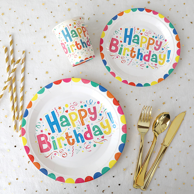 Children's birthday paper plate arrangement party tableware set color disposable plate Party party decoration supplies