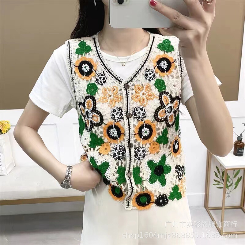 New Ethnic Style Embroidered Vest Cardigan V-Neck Hollow Sleeveless Embroidered Short Waistcoat Women's Top New Ethnic Style Embroidered Vest Cardigan V-Neck Hollow Sleeveless Embroidered Short Waistcoat Women's Top