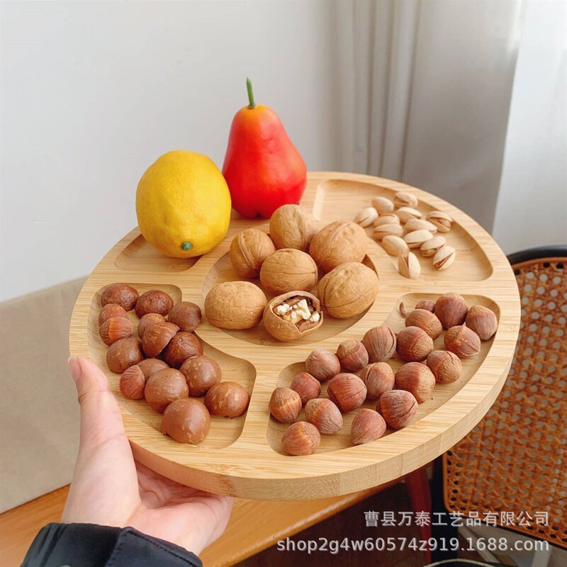 Bamboo Fruit Plate Snack Compartment Plate Party Dinner Plate Candy Tray Five-Compartment Fruit Tray Snack Plate