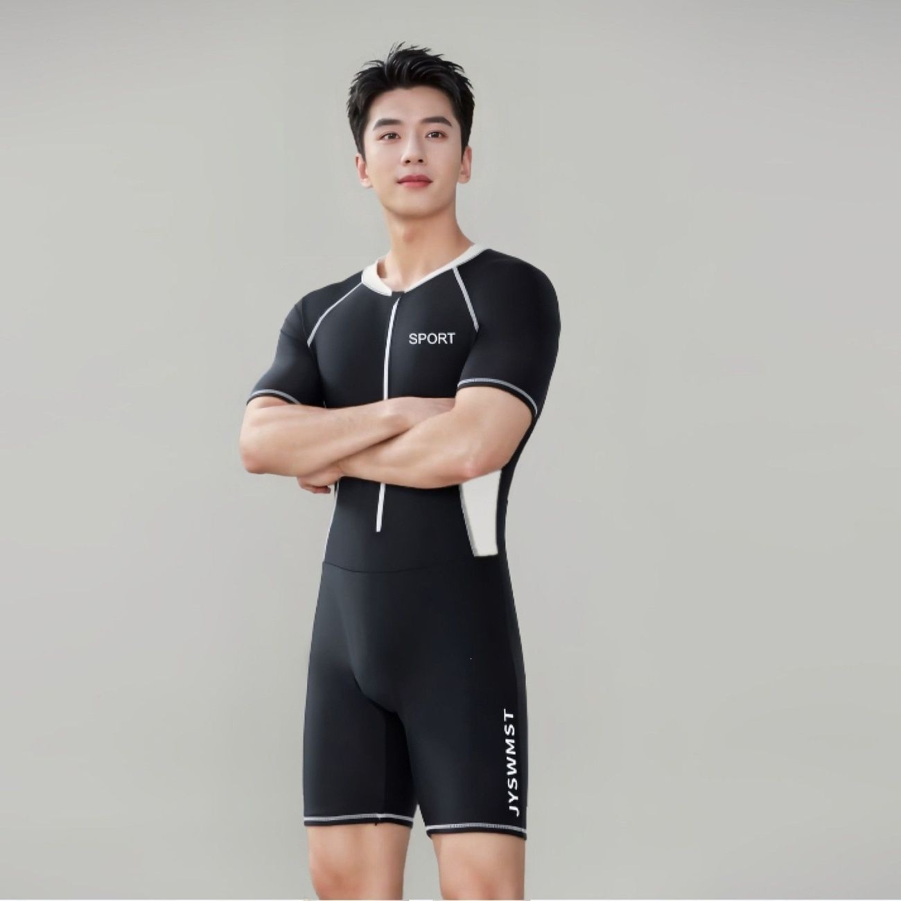 Men's one-piece sun protection swimsuit 2025 new model quick-dry diving suit jellyfish suit short-sleeve plus size youth surfing suit