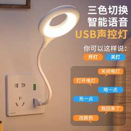 人工智能语音USB台灯控制开关卧室床头灯宿舍睡眠声控灯LED小夜灯