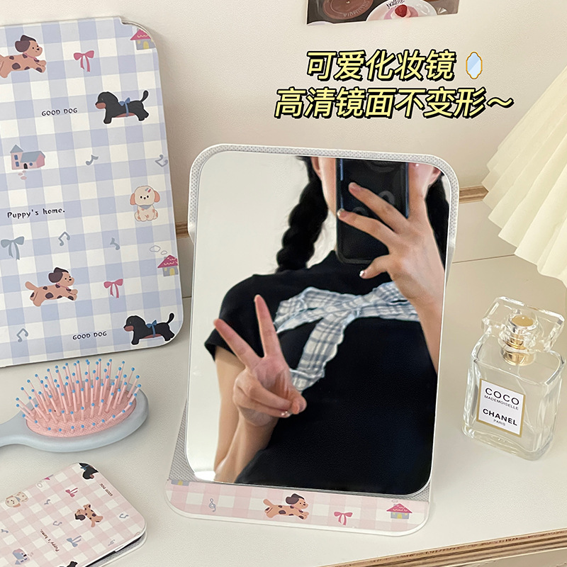 Espejo plegable con lazo para cachorro de rejilla, dormitorio de estudiantes portátil de alto valor, escritorio de escritorio, espejo de tocador de pie, espejo