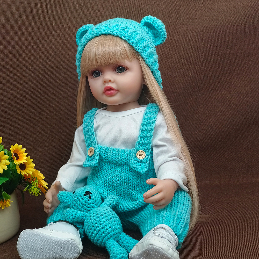 Renacer muñeca simulación bebé puede entrar en agua simulación bebé acompañamiento juguete completo cuerpo de goma 55cm Flor de pelo largo chica