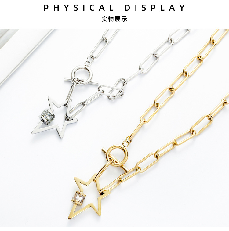 Five-pointed Star Ot Buckle Titanium Steel Necklace Wholesale display picture 4