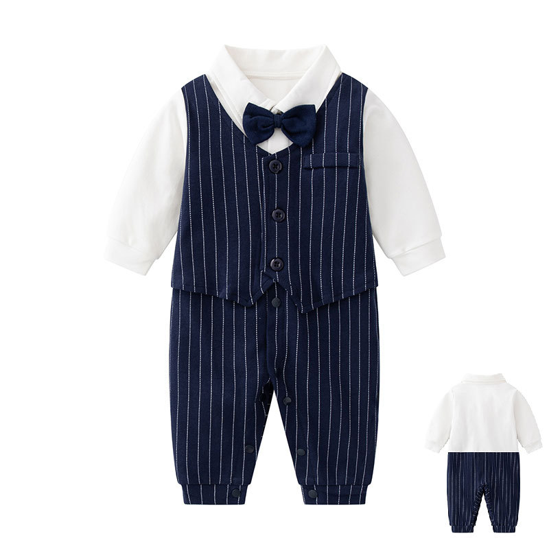 100 días de bebé niño vestido de banquete captura Zhou estilo británico pequeño traje bebé estilo occidental Caballero mono primavera y otoño