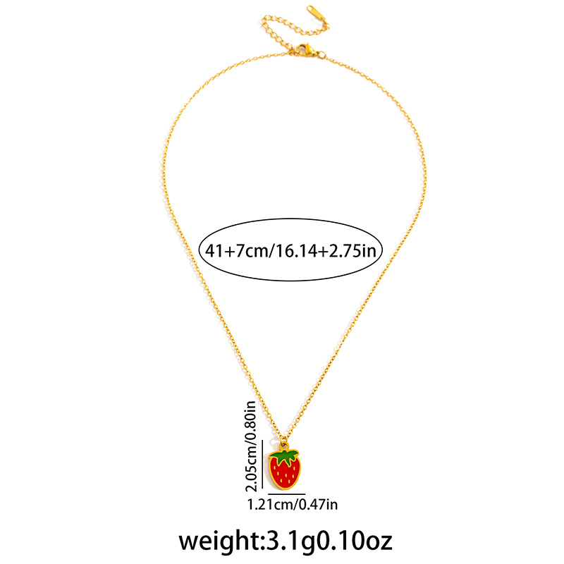 8g Weight 0.03µm Gold Plating Thickness Electroplated Gold Plating Process Golden Plated Plating Material 201 Stainless Steel Pendant Material Pendant Necklace Classification 201 Stainless Steel Chain Material cable chain Chain Type 1 Piece Quantity Holiday, Daily Occasion 201 Stainless Steel Material Strawberry Pattern Women's Gender Cute Style Plating Craft Elegant Red Double Strawberry Necklace For Women Titanium Steel Luxury Design Clavicle Chain Fashionable Jewelry Accessory 15