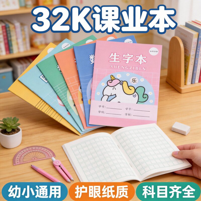 Primary School Students' Exercise Book with Cartoon Cover, Homework Exercise Book, Character and Pinyin Book, Children's Schoolwork Book, Math Exercise Book