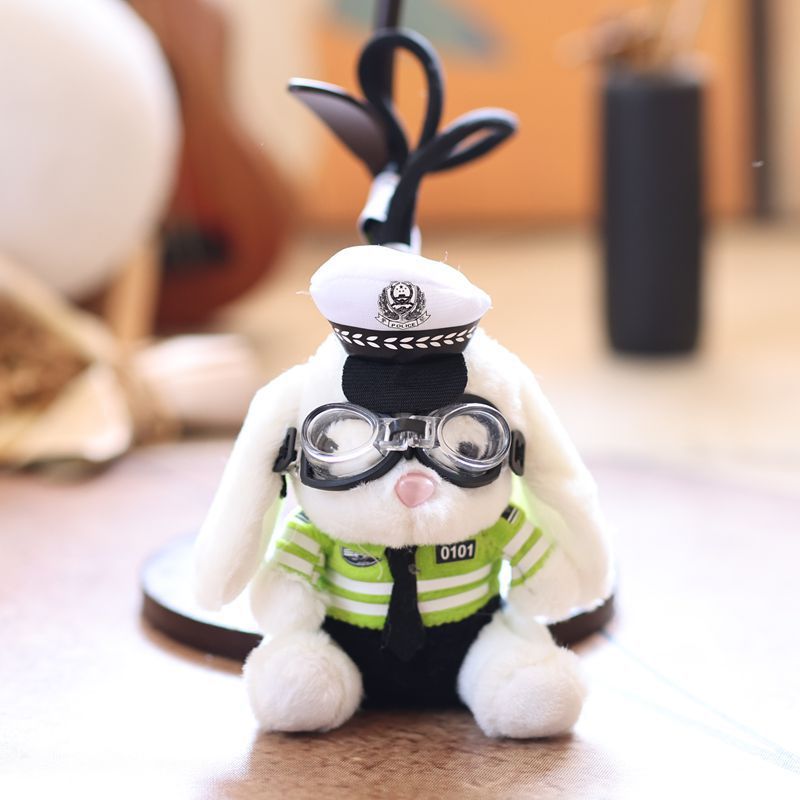 可爱萌飞行员交警小熊挂件毛绒玩具公仔警察小兔子包包挂饰钥匙扣|undefined