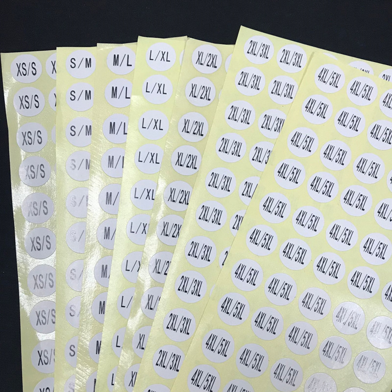 现货供应 XS/S S/M M/L 衣服大中小码码数贴纸 1.3CM圆形 尺码贴