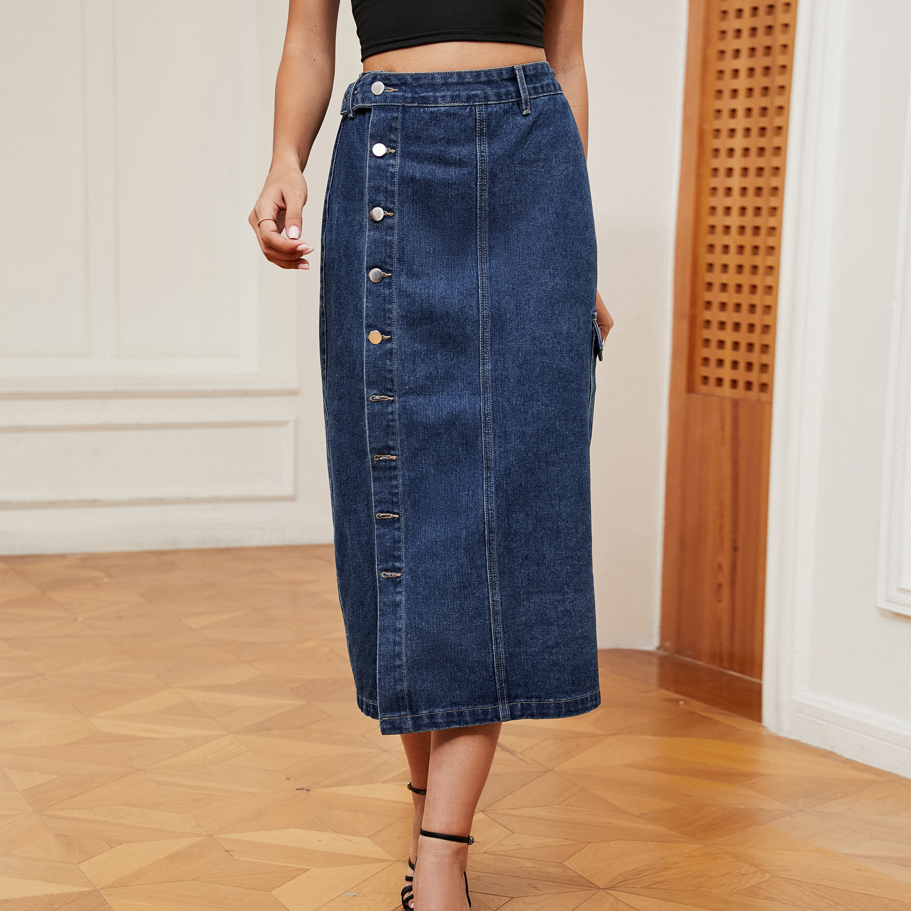 Midi Dress Dress Length Type Spring Autumn Streetwear Solid Color Denim Midi Dress Skirts