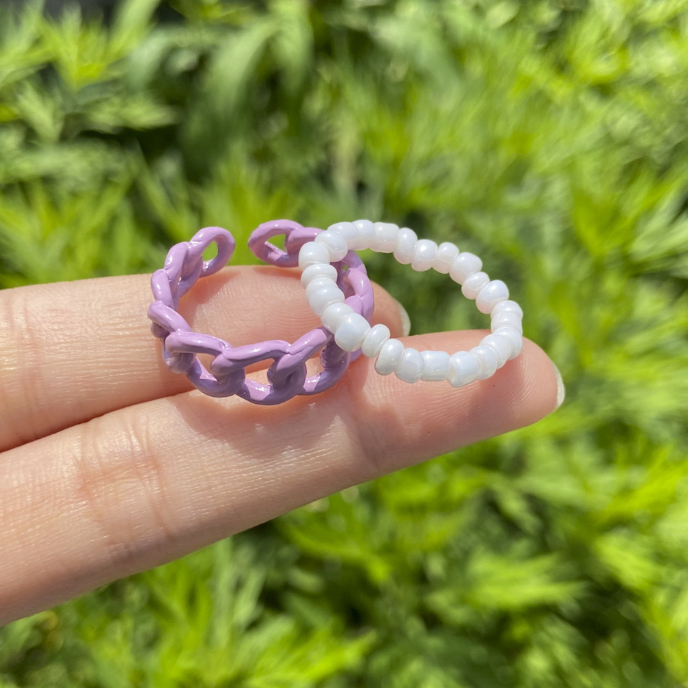 wholesale jewelry color rice bead alloy ring set Nihaojewelry