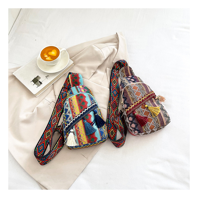226g Weight Polyester Lining Material Zipper Closure Type Single Shoulder Strap Strap Type Fanny Pack Bags Type Casual, Travel Occasion Braid Material Geometric Pattern All Seasons Season Women's Gender Ethnic Style, Streetwear Style Square Shape Medium Size Women's Medium Braid Geometric Ethnic Style Streetwear Square Zipper Fanny Pack 14