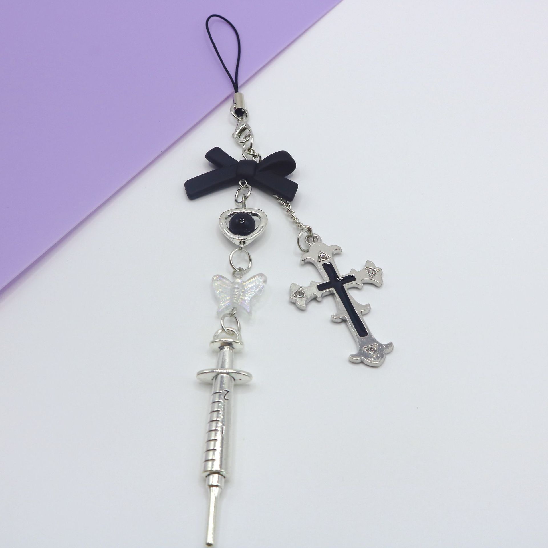 Hot Girl Millennium Sweet Cool Y2K Style Bow Cross Chain Card Album Metal Mobile Phone Chain Short Pendant Accessories