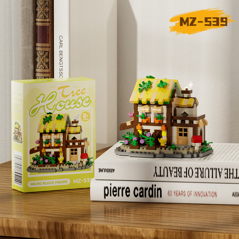 Bloques de construcción de casas de madera en el bosque, escena de calle, molino de viento hecho a mano, casa del árbol, juguetes educativos para niños, Día del Niño