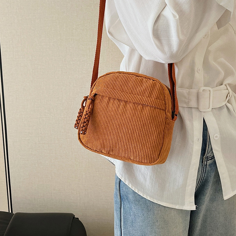Corduroy 2025 Spring and Summer New Fashion Versatile Casual Solid Color Fabric Bag Campus Style Girls' Single Shoulder Crossbody Small Bag