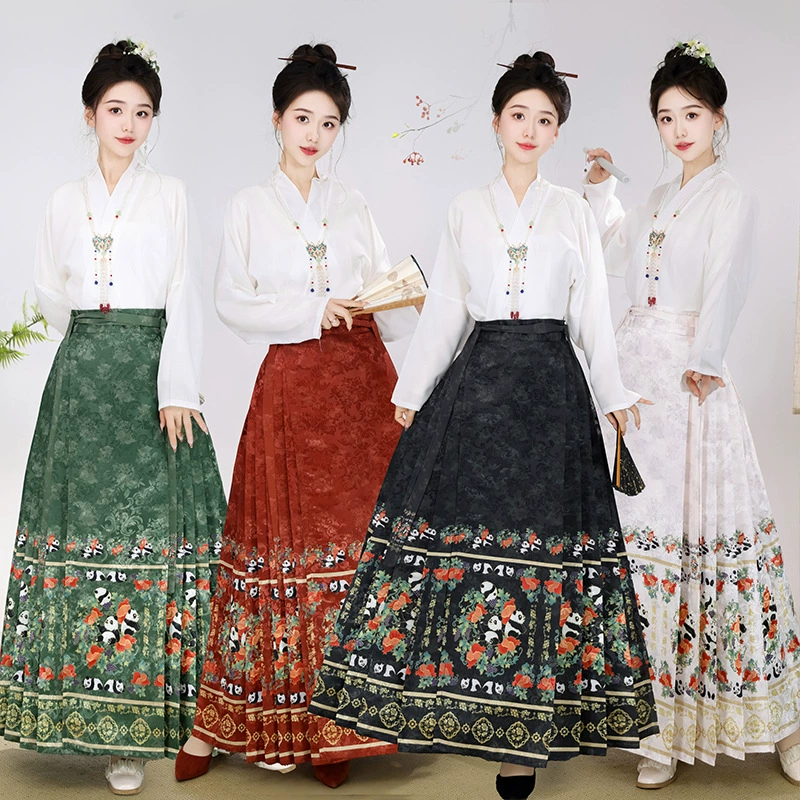 Новая гранатовая панда Новый китайский стиль ханьфу Женский Повседневный жилет юбка костюм пригородная юбка весна и осень