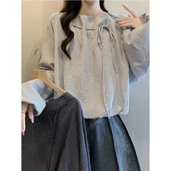 设计感独特条纹漂亮套头长袖衬衫女2025新款秋季宽松别致上衣潮