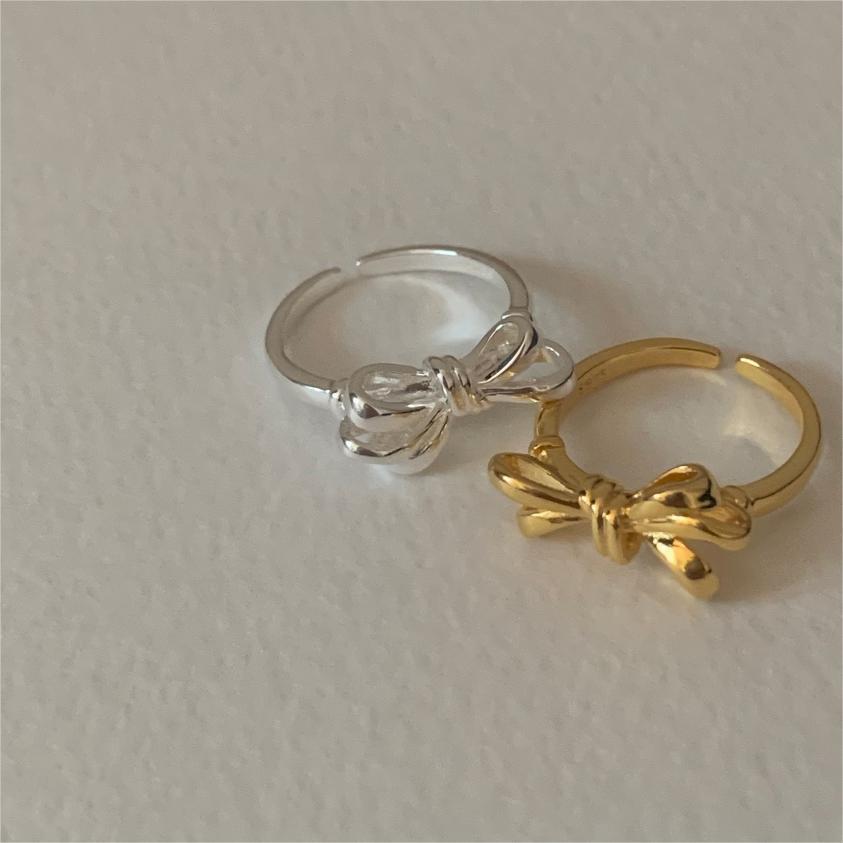 Sterling Silver Simple Style Bow Knot Open Rings display picture 16