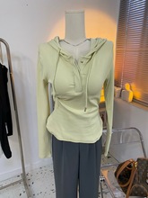 连帽长袖t恤女2025春秋新款韩版修身显瘦短款上衣打底衫ins潮卫衣