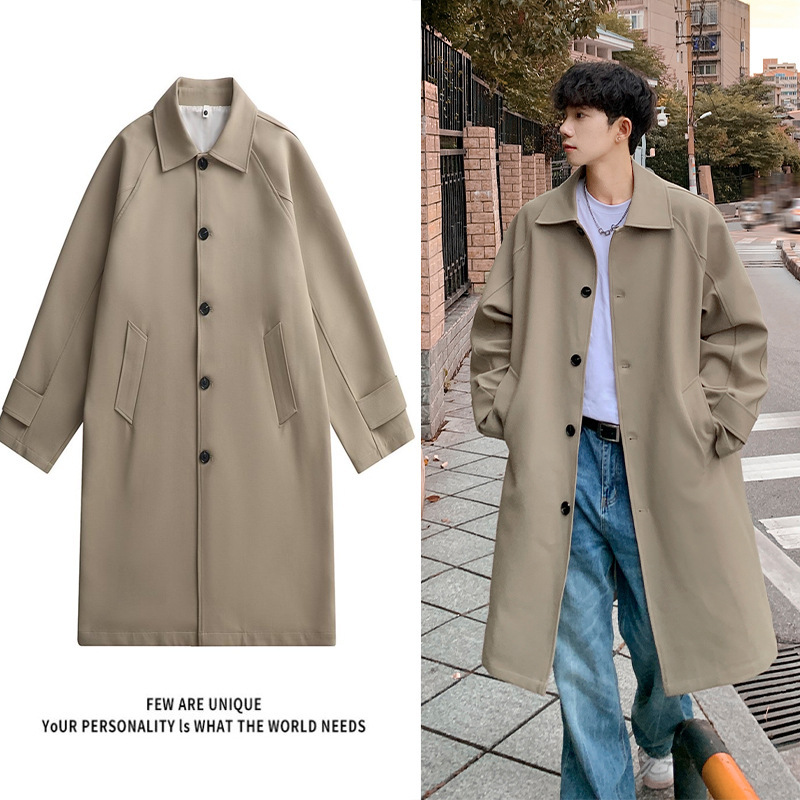Cross-Border Mid-Length Windbreaker for Men 2025 New Autum Korean Style Couple Draped Loose Casual Outwear Jacket for Men