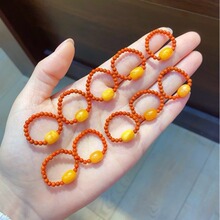 天然蜜蜡枣珠戒指满蜜老花蜡配柿子红南红玛瑙弹性圈口有伸缩性