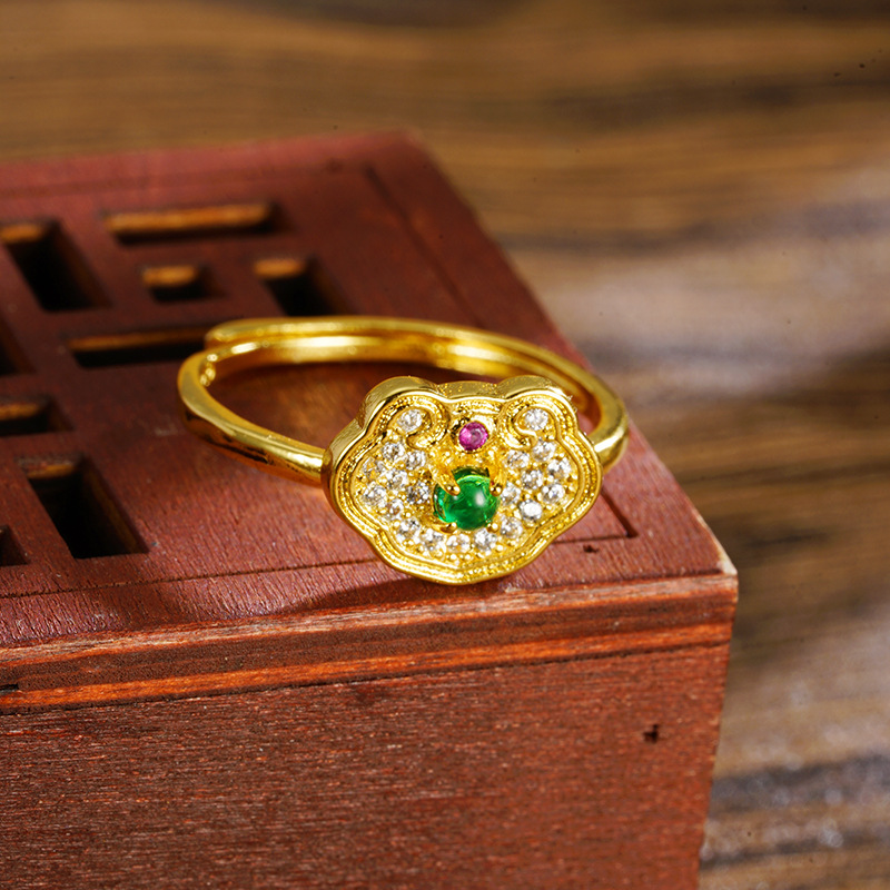 Anillo de bloqueo de oro vietnamita, ley antigua, herencia de estilo nacional, temperamento vivo, joyas retro, accesorios Yiwu al por mayor