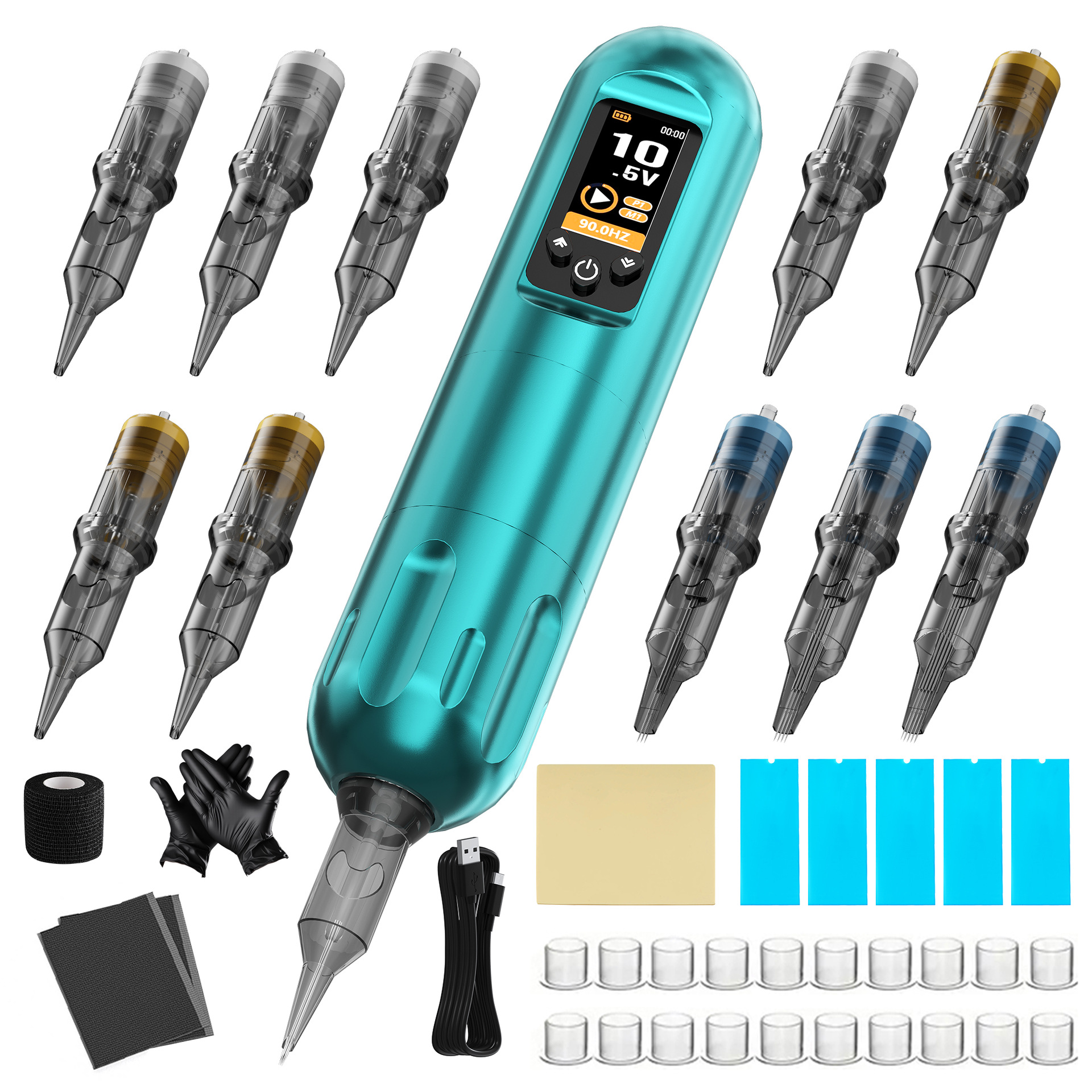 Tuffking pluma de batería inalámbrica conjunto de máquina de tatuaje de pantalla de color fuente de alimentación inalámbrica conjunto completo de equipos de tatuaje de corte de niebla