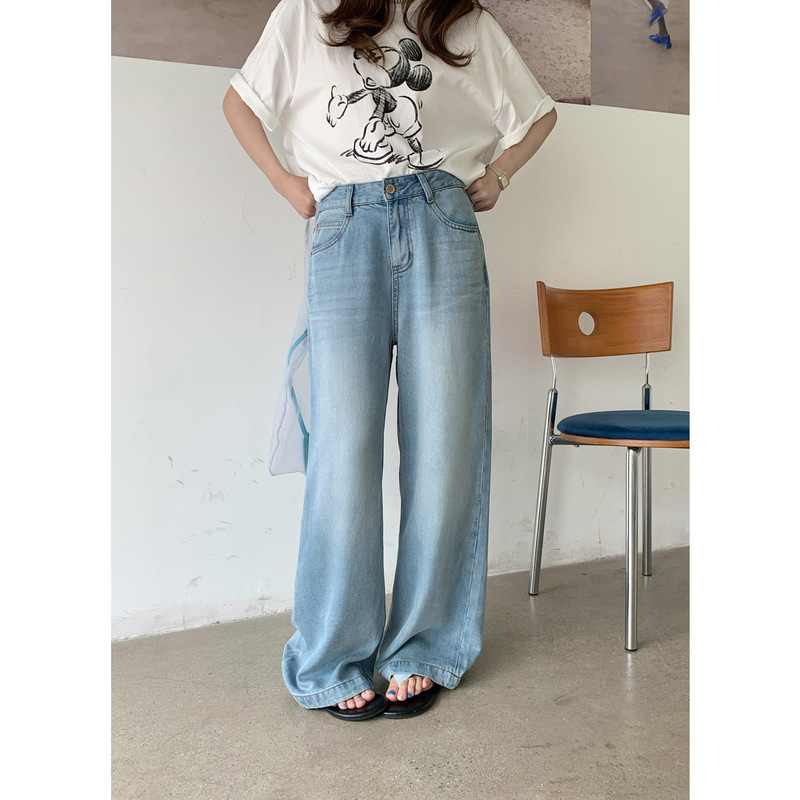 Gagd Refreshing Denim - Summer Light Blue Tencel Lightweight Draped Wide-Leg Jeans for Petite Women