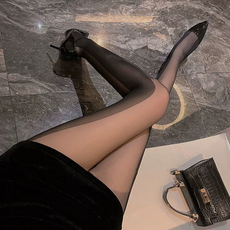 Потянка черная тонкая sexy колготки и модный топ-бюстгальтер, комплект из двух предметов, размер средний