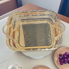 軽くて豪華な模様の長方形の金色のトレーのレストランの端の料理の皿のバイキングのホテルのデザートの果物の収納の皿