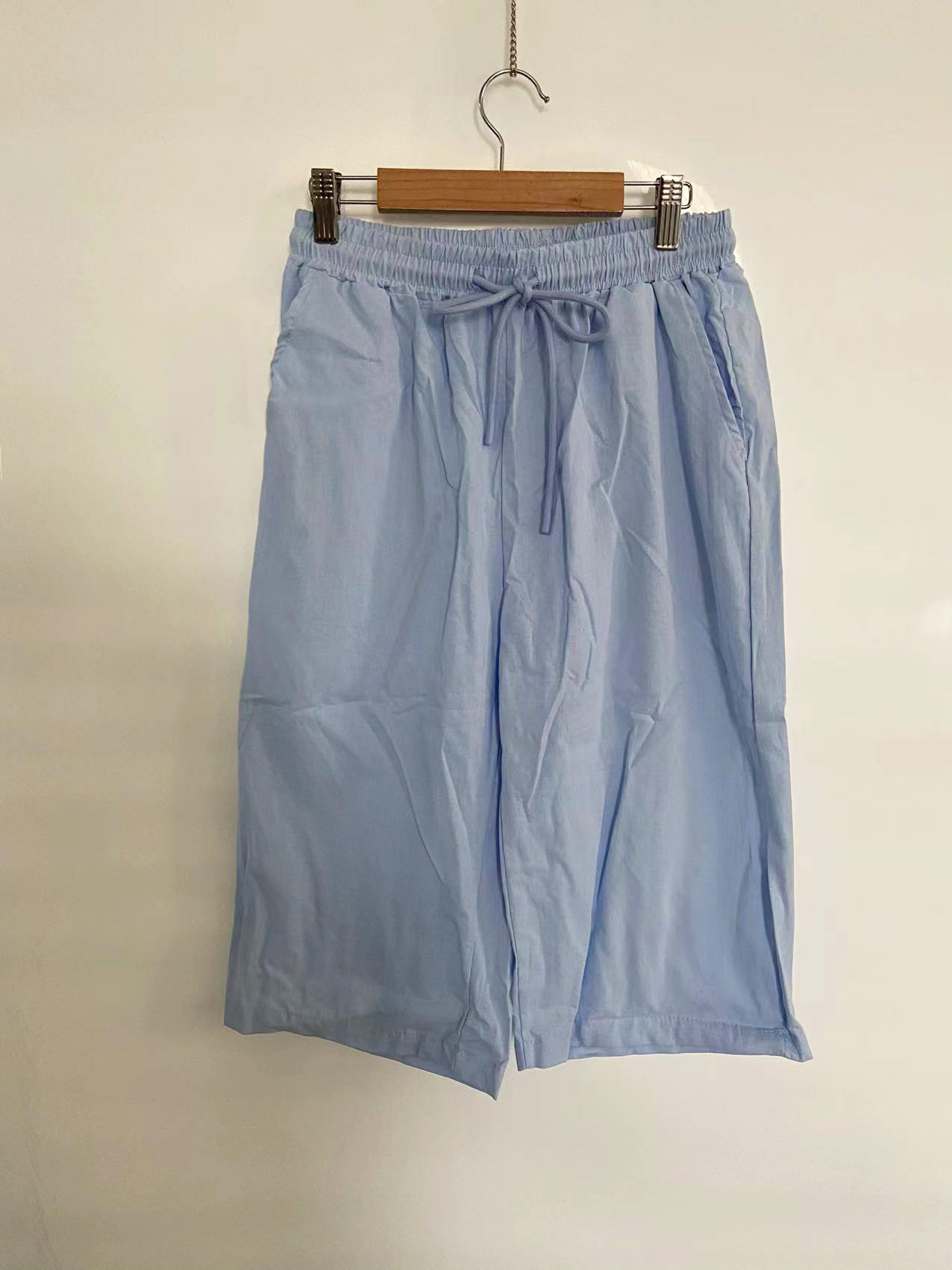 Women's Cotton Linen Casual Pants With Pockets Elastic Waist Five Point Khaki Style_ecoleips.com