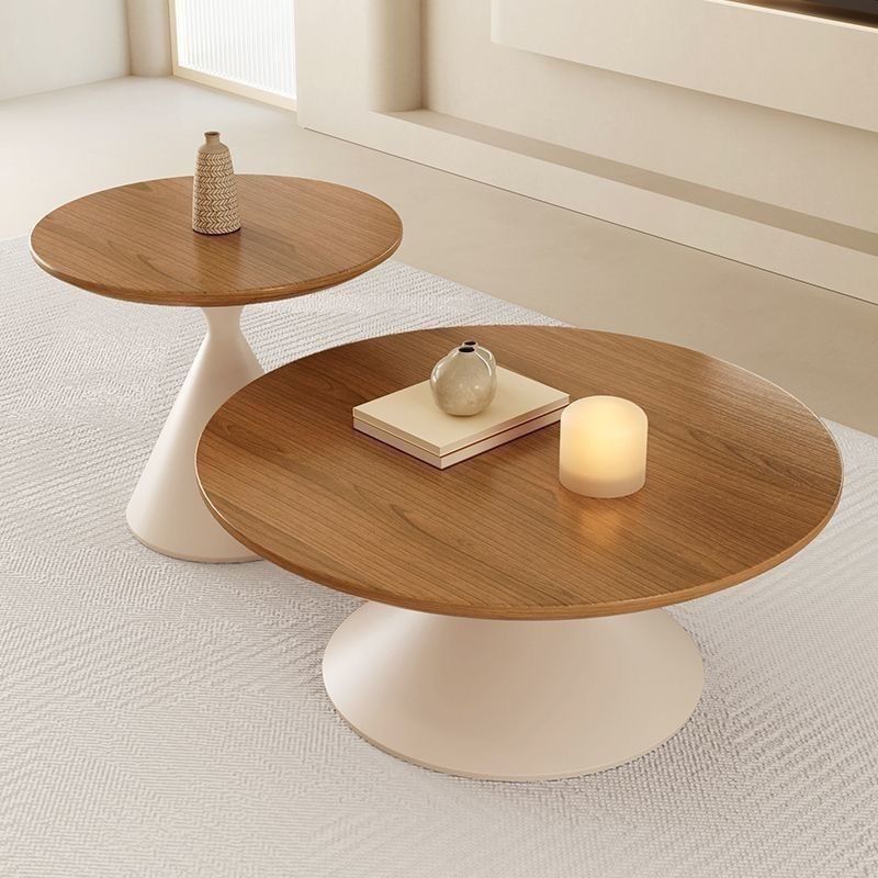 Cream-Style Solid Wood Coffee Table for Minimalist Living Room, Small Apartment, Modern Simple and High-End Round Movable Side Table