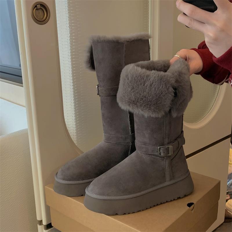 Nuevo tipo de botas de nieve para mujeres 2026 invierno pequeño con una base gruesa de lana gruesa zapatos de algodón corto del noreste para mujeres