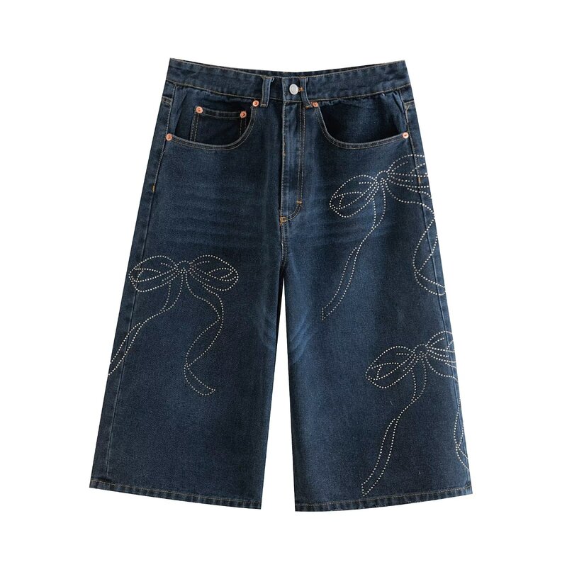 Z Spring and Summer 2025 New All-match Loose Deep Blue Water Diamond Mid-waist Wide-leg Denim Casual Shorts for Women 8197005 Z Spring and Summer 2025 New All-match Loose Deep Blue Water Diamond Mid-waist Wide-leg Denim Casual Shorts for Women 8197005