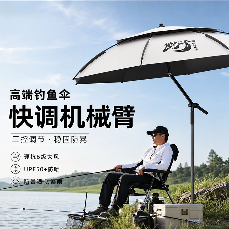 New model fishing umbrella for outdoor use, thickened black-coated sunshade, rainproof and stormproof, large fishing umbrella with handle, wholesale