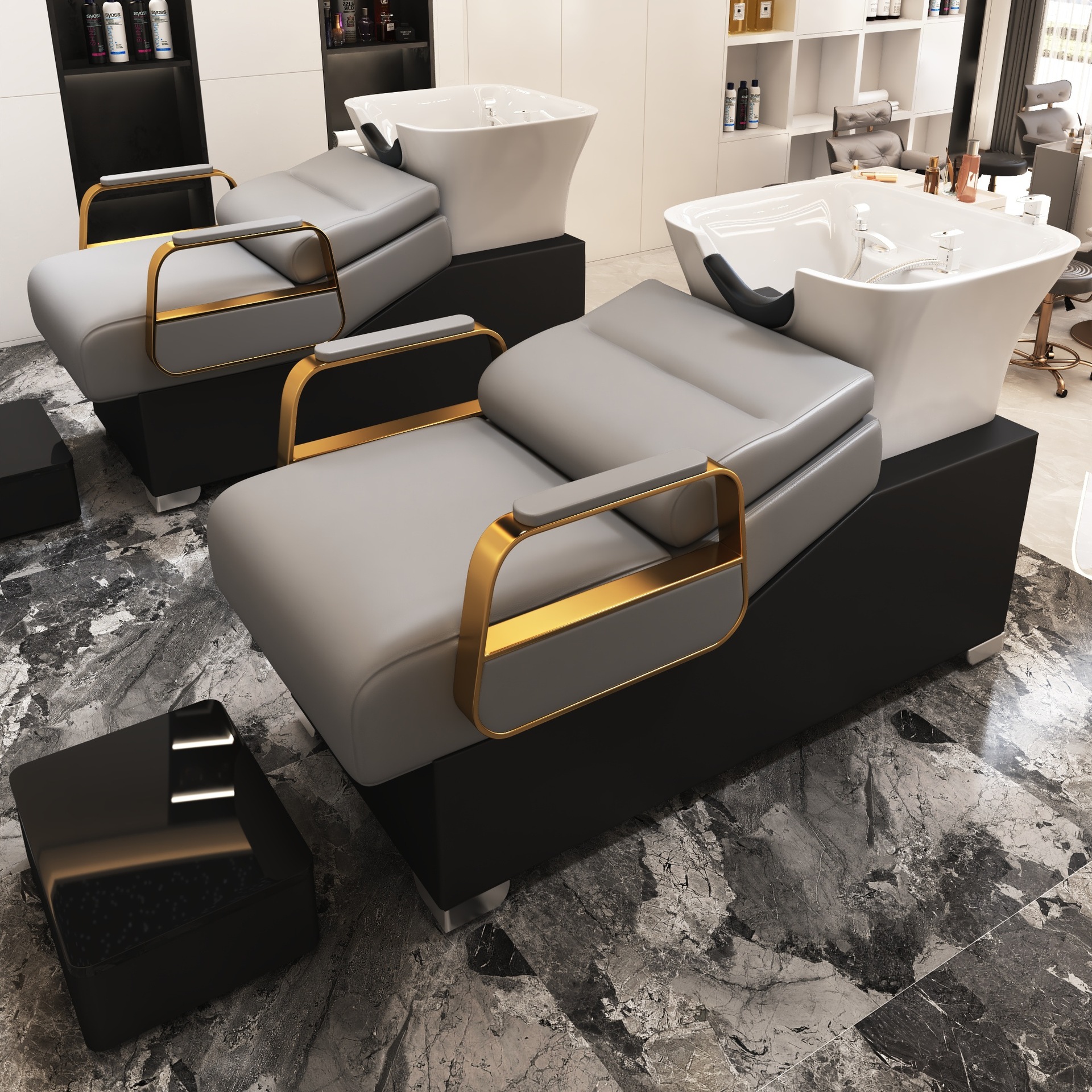 Maceta cuadrada de cerámica simple - piel gris claro - reposabrazos dorados