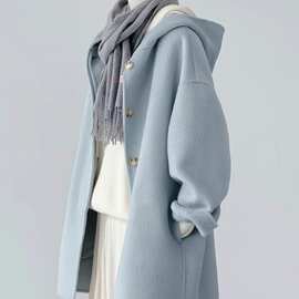 厂家直销牛货今年流行毛呢外套女秋冬感年新款小个子奶油蓝色