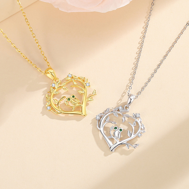 Nuevo collar francés de alta gama europeo y americano, vida femenina, búho, micro-incrustado de circón, personalidad, temperamento, cadena de clavícula