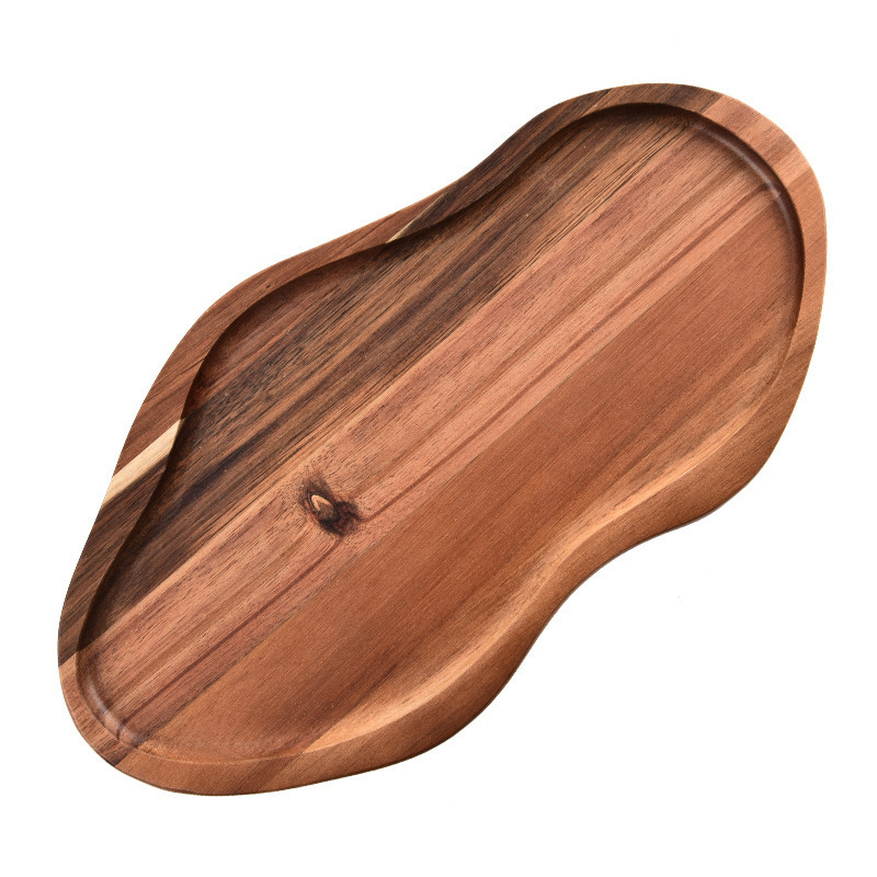 Bandeja de madera de acacia irregular Bandeja de pan de postre horneado de alimentos cocidos Bandeja de queso cocido doméstico de madera maciza