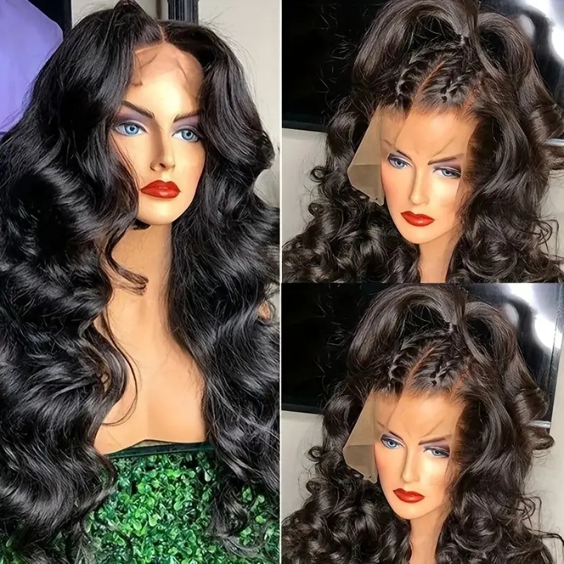 Europäische und amerikanische Mode: Synthetische Perücke mit Frontspitze, großen Wellen und Locken, durchschnittliche Größe, hitzebeständige Spitze, lockiges Haar für den täglichen Gebrauch_voghion.com