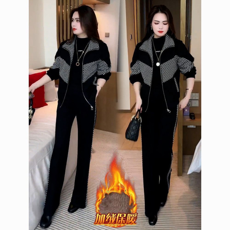 加绒加厚套装女冬季新款时尚洋气保暖外套女小个子妈妈高档两件套|undefined