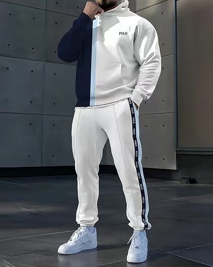 2025简约运动风新款速卖通欧美春秋休闲运动连帽男士卫衣套装|undefined