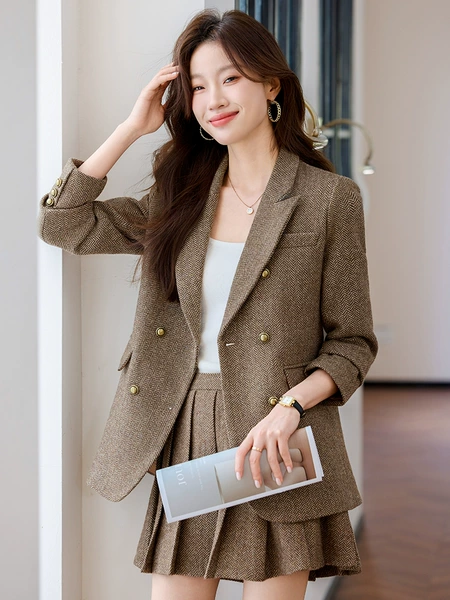 Coffee long-sleeve, classic suit jacket