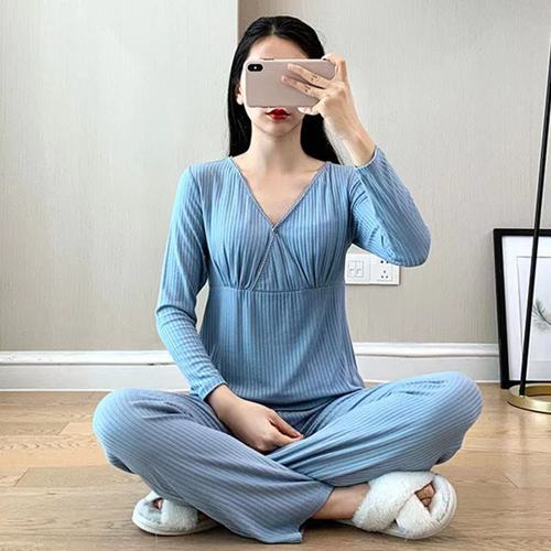 Pregnant women's autumn clothes and long pants set, nursing pajamas, thermal underwear, autumn and winter modal confinement clothes, nursing clothes, Mianxi