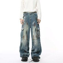 MTLCLOTHES男装|冬款新品 欧美风手绘涂鸦重工多口袋工装牛仔裤潮