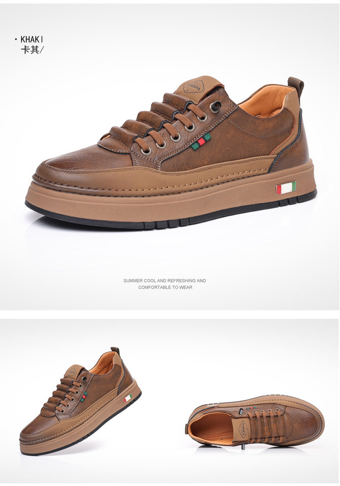 Giày da nam cổ thấp đế bằng, sneaker da bò mũi tròn phối dây thun, đế mềm thoáng khí — PZ7775 Màu nâu, PZ7775 màu be, PZ7775 màu trắng, PZ7775 màu đen chi tiết 21