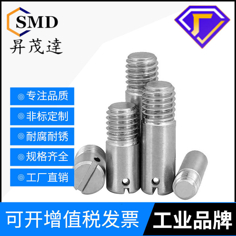 304不锈钢拉伸弹簧支柱外螺纹一字开槽带孔圆柱销倒角定位销2-M10