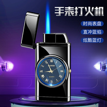 HF602创意钟表带灯充气直冲打火机金属防风点烟器烟具批发