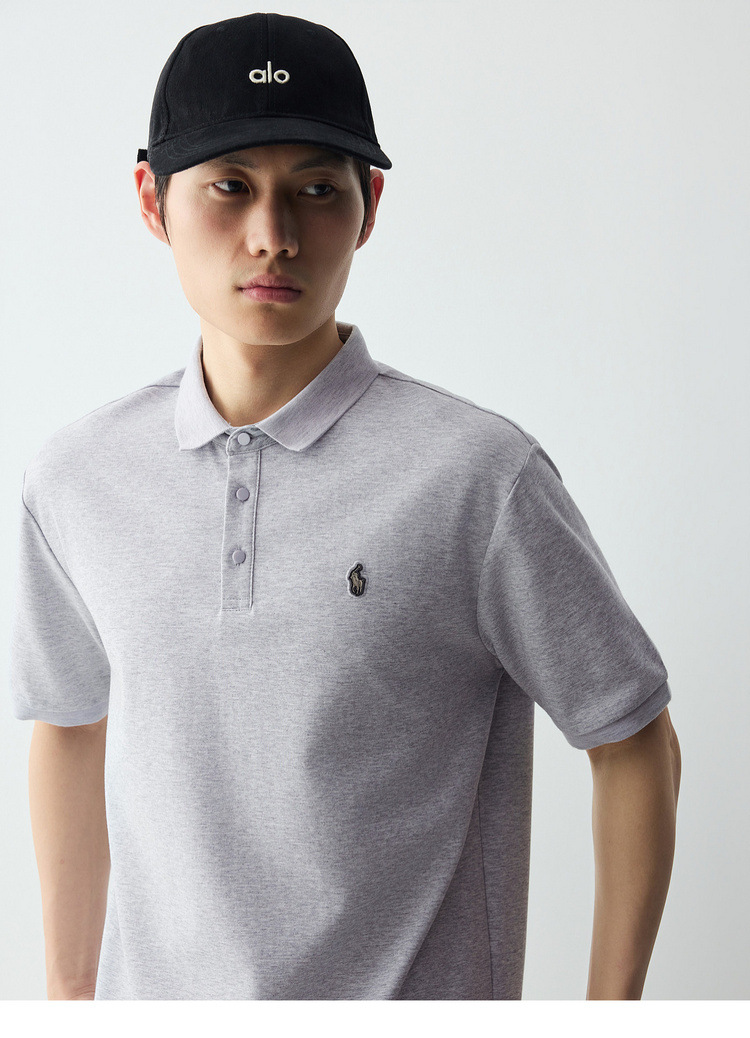 Áo polo nam ngắn tay cổ bẻ chất liệu pique thêu logo nhỏ — đen chi tiết 17