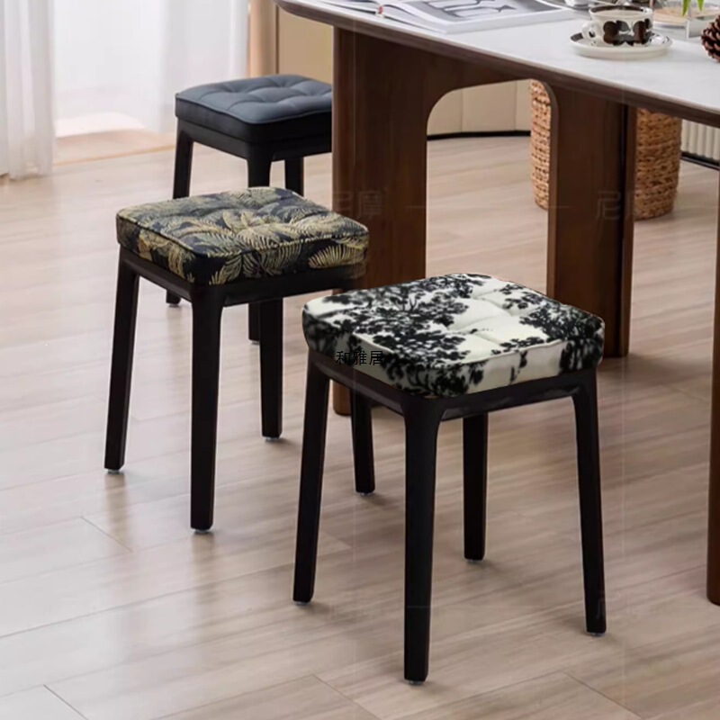 Vintage-Style Stools for Home Use, Stackable Dining Stools, Printed Soft-Covered Square Vanity Stools, Dining Table Chairs, Thickened Vintage-Style Stools for Home Use, Stackable Dining Stools, Printed Soft-Covered Square Vanity Stools, Dining Table Chairs, Thickened